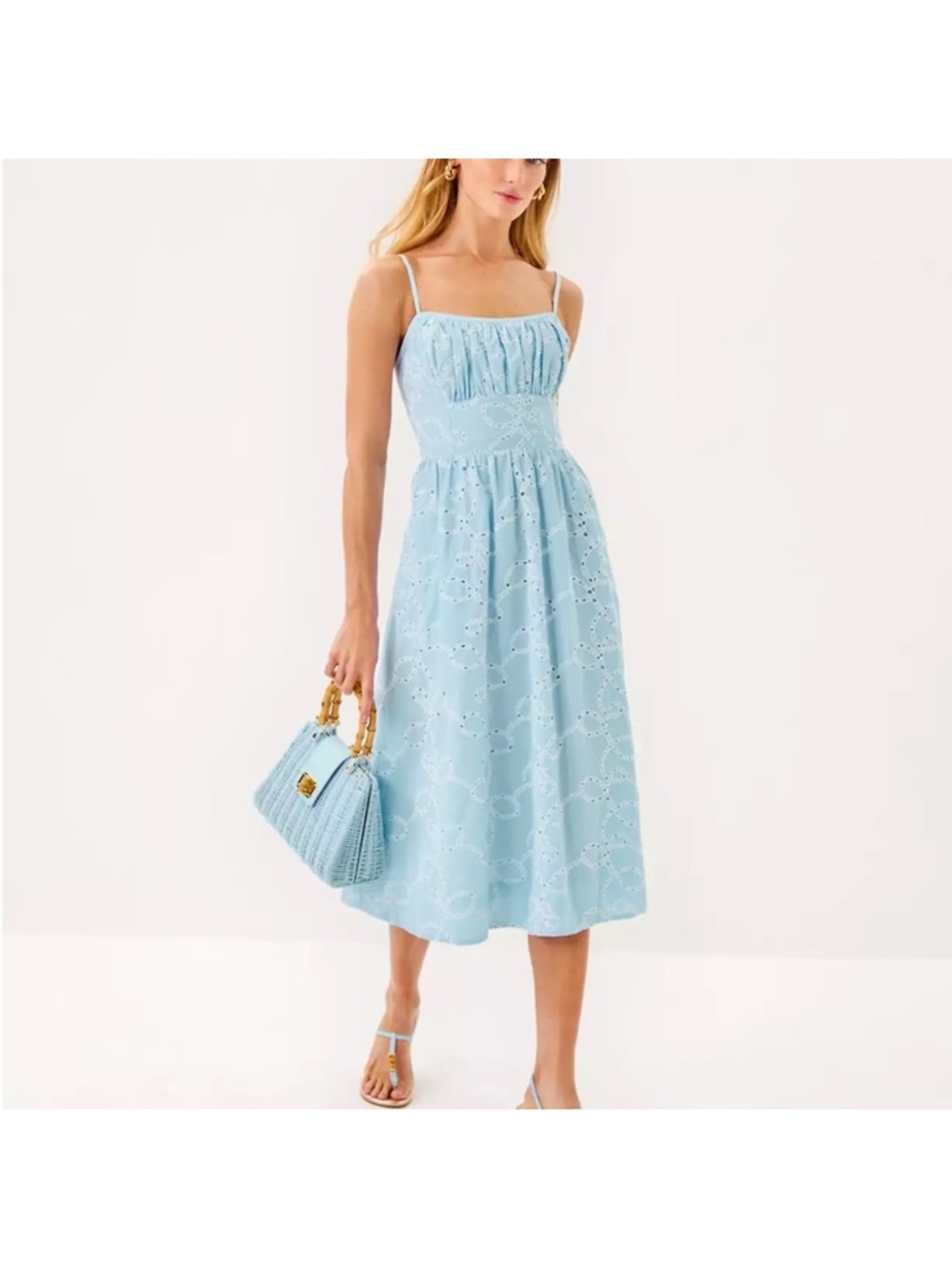 Lilly Pulitzer Pale Blue Eyelet Midi Dress - Picture 3 of 11